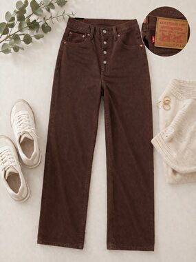 Levi’s Ribcage Straight Ankle Jeans Brown Hot Fudge High Rise Button Fly Size 29